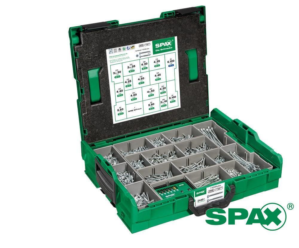 Onafhankelijkheid bewaker beetje SPAX assortimentsbox schroeven torx platkop 16 maten inclusief bitset  (bitcheck) in l-box 2446 stuks - Schroeven-winkel.nl